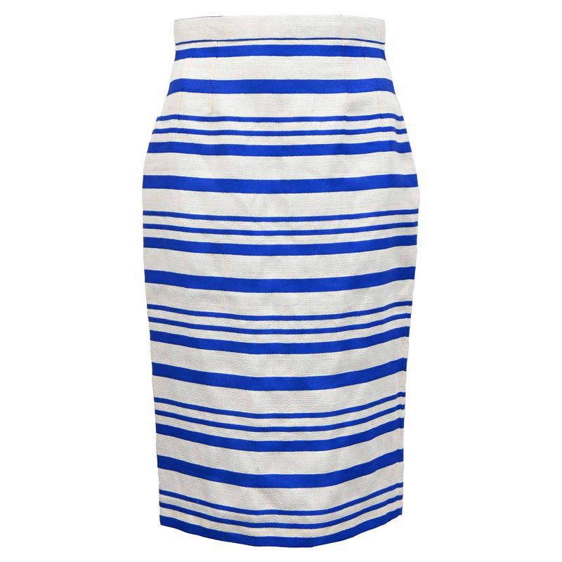 Dolce & Gabbana Striped Midi Skirt In Blue Linen